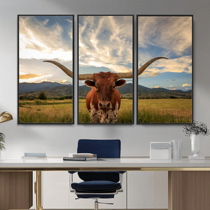 Texas Longhorn Canvas Wall Art – Majestic Triptych Animal