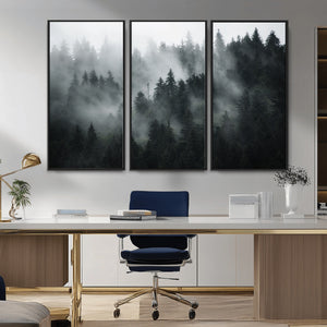 Foggy Forest Wall Art Canvas Print | 3 Panel Large Misty