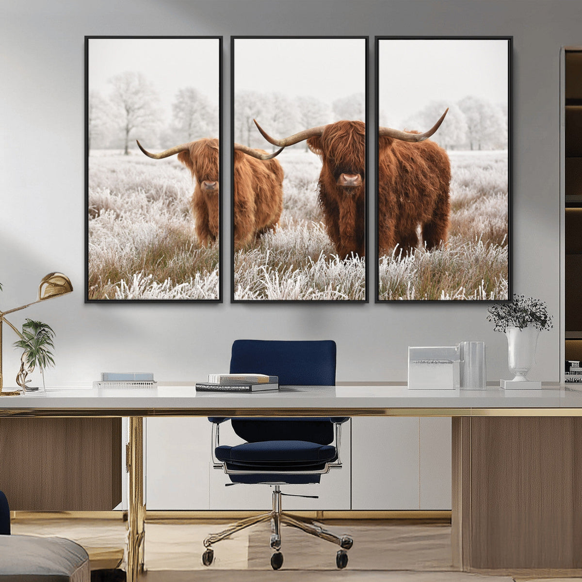 Longhorn Cattle Wall Art Canvas Print, Framed Farmhouse