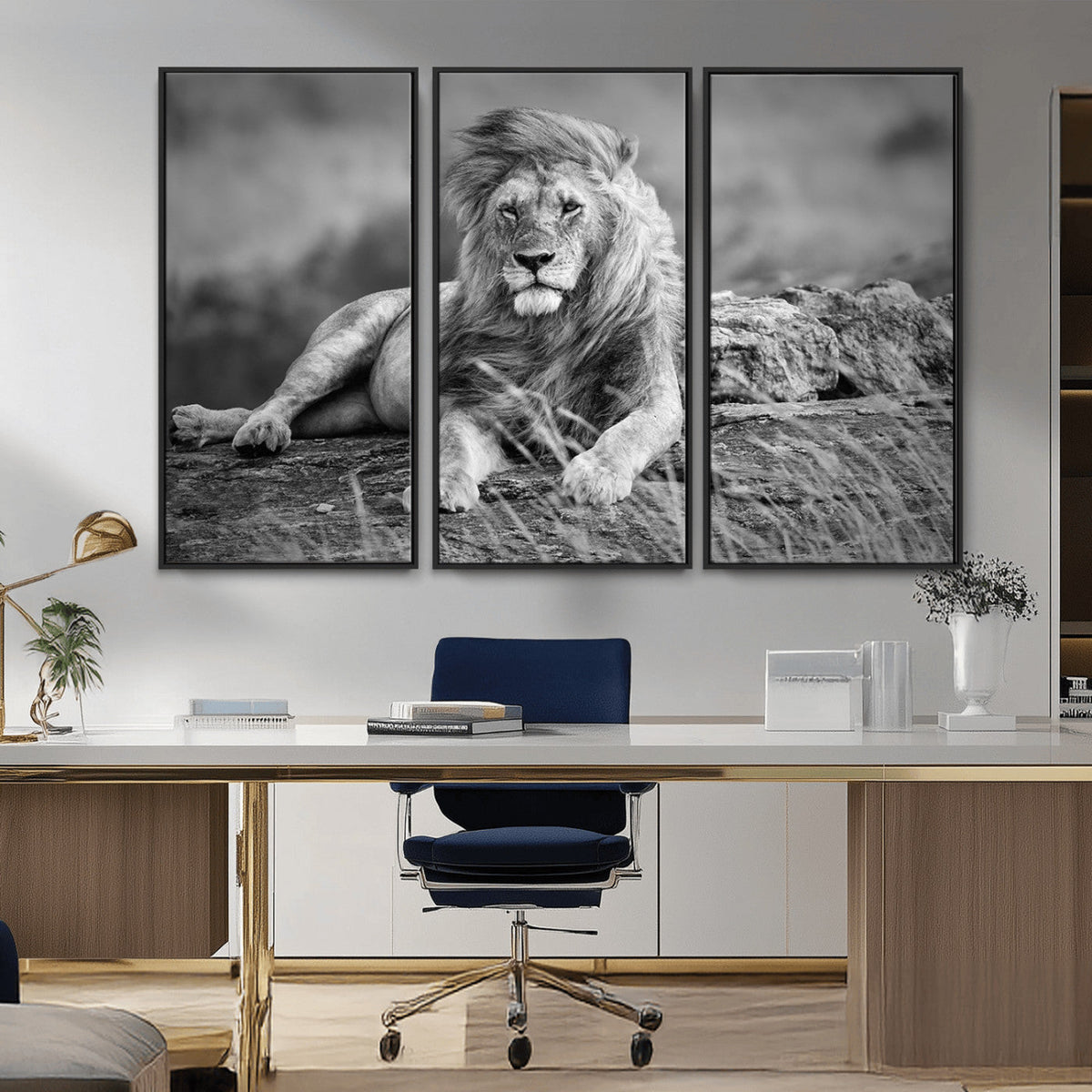 King Forest Lion Wall Art Canvas Print – Framed Majestic