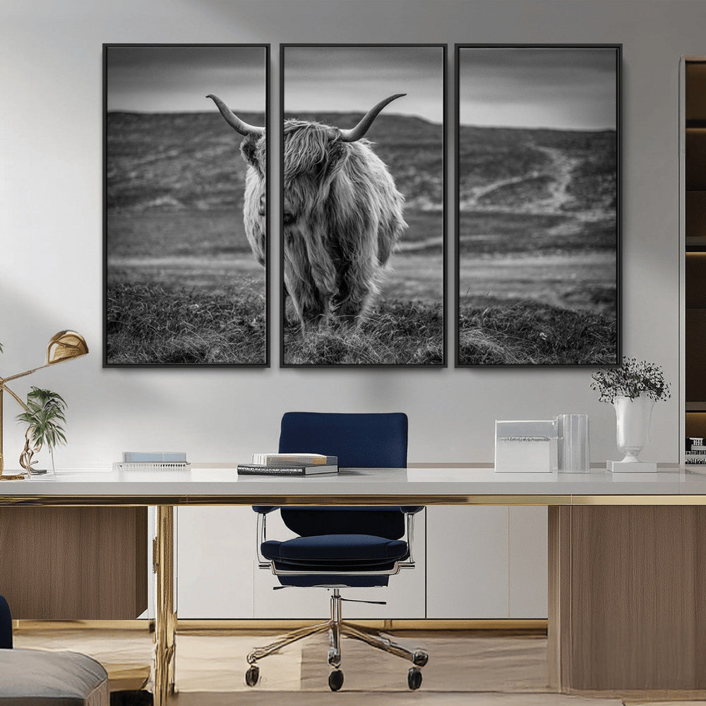 Fluffy Cattle Wall Art Print, Highland Cow Canvas, Framed
