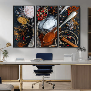 Spices and Seasonings Canvas Wall Art – Colorful Triptych