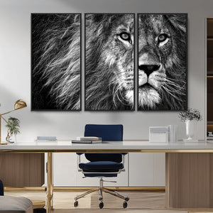 Black and White Lion Canvas Wall Art Print – Wildlife
