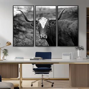 Western Home Wall Art Canvas Print, Framed Texas Longhorn