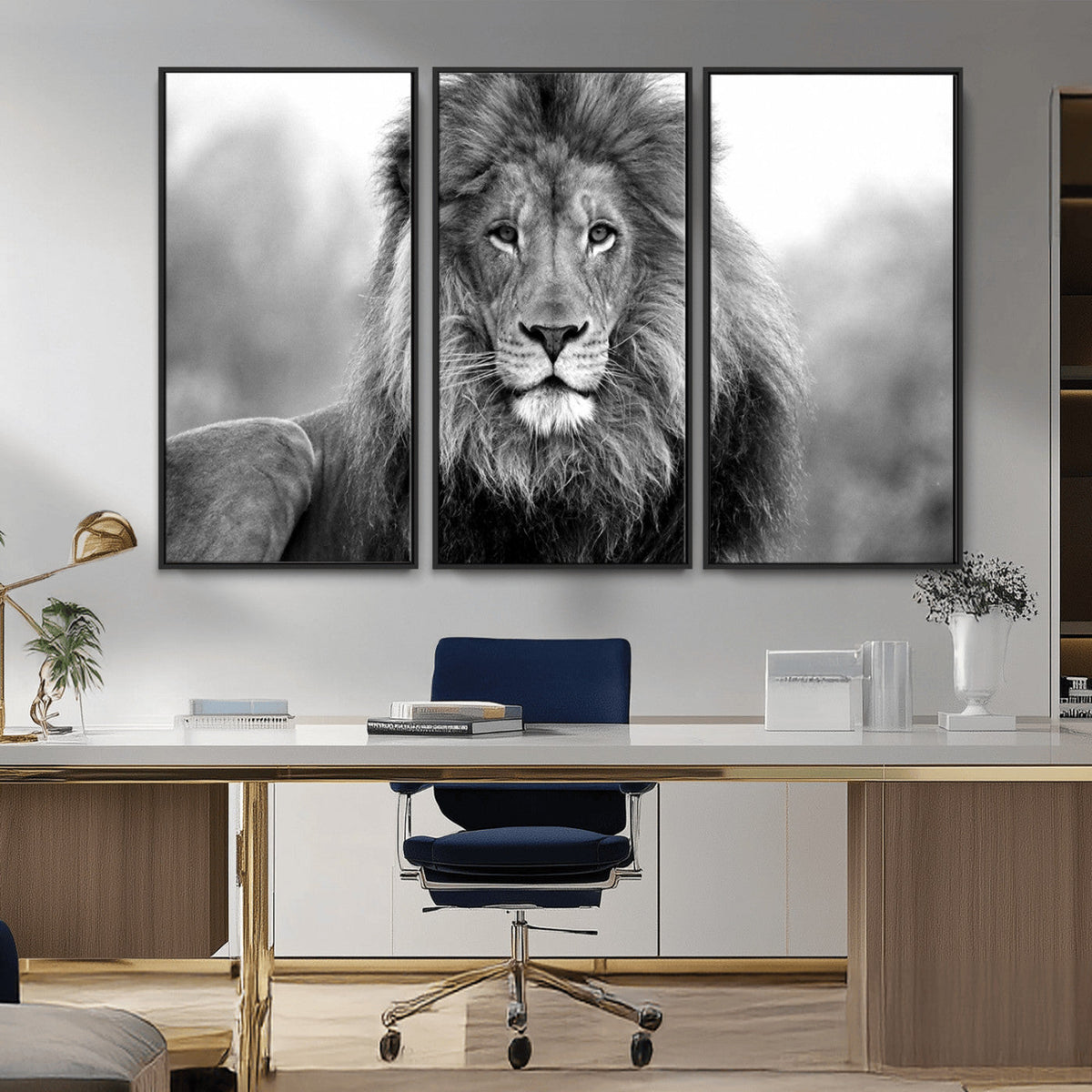Black and White Lion Canvas Wall Art – Animal Print Artwork