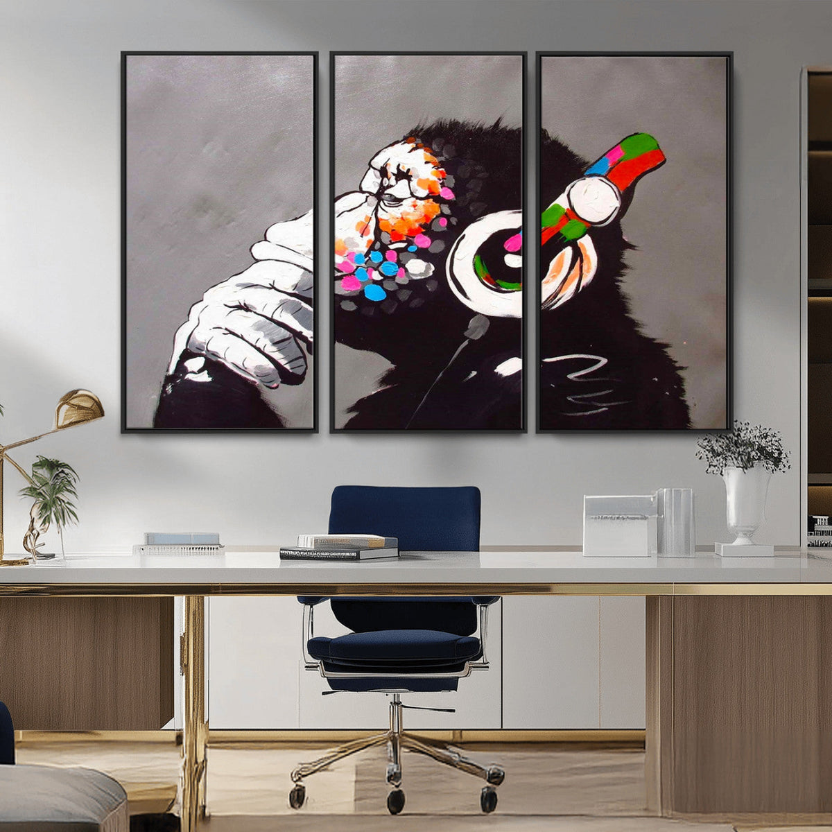 Dj Monkey Listening to Music Wall Art Print | Banksy Monkey