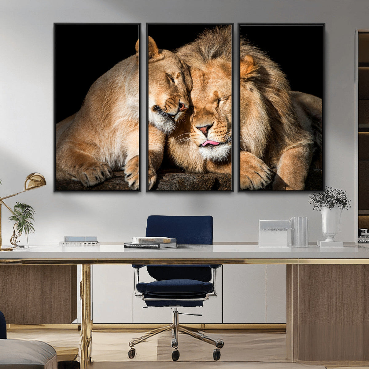 Lion and Lioness Wall Art Canvas Print – Framed African