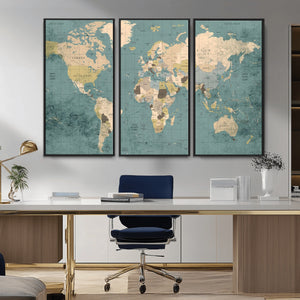 Classic World Map Canvas Print – Framed Vintage Map Wall