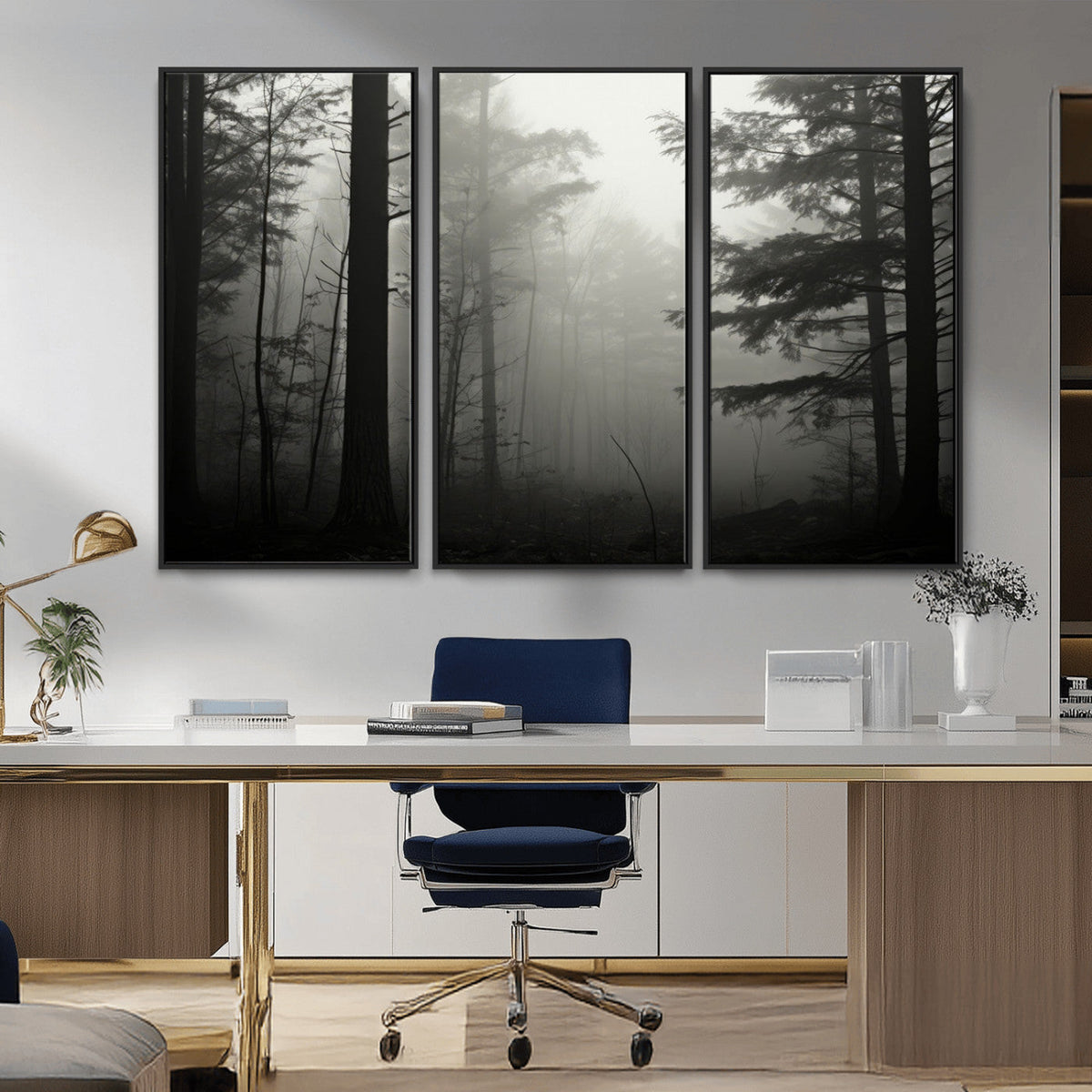 Misty Forest Wall Art Premium Canvas Print a Foggy and