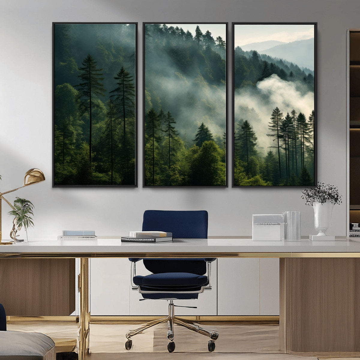 Misty Forest Wall Art Premium Canvas Print a Foggy and