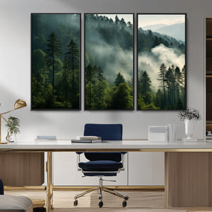 Misty Forest Wall Art Premium Canvas Print a Foggy and