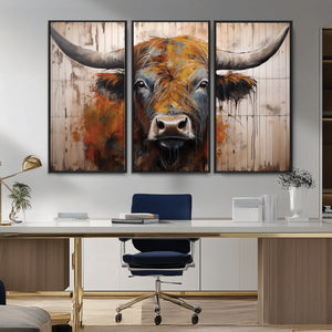 Abstract Bull Highland Cow Canvas Wall Art Print – Vibrant
