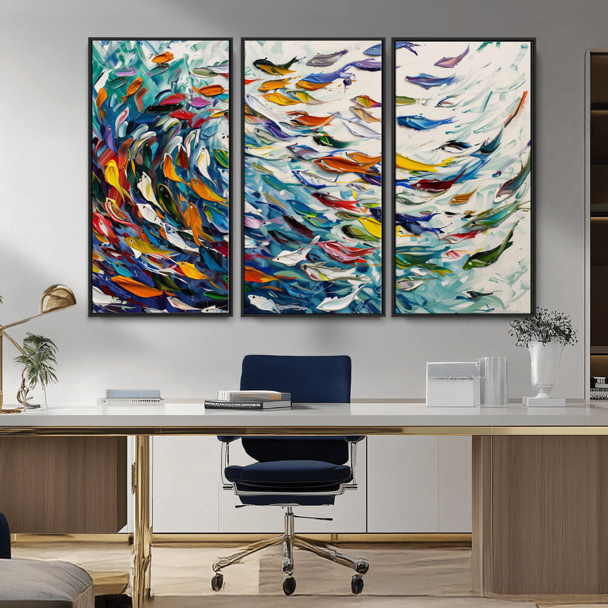 Modern Abstract Fish Shoal Wall Art Canvas Print, Colorful