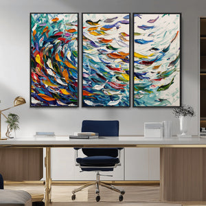 Modern Abstract Fish Shoal Wall Art Canvas Print, Colorful