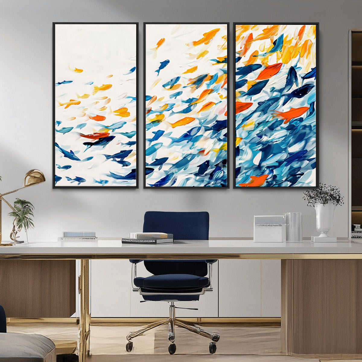 Abstract Fish Shoal Wall Art Canvas Print, Colorful Fish