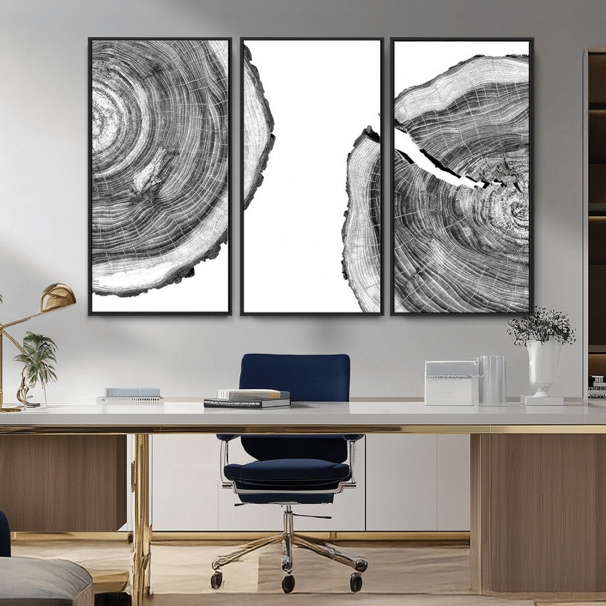 Abstract Large Tree Rings – Minimalist Black and White Wood