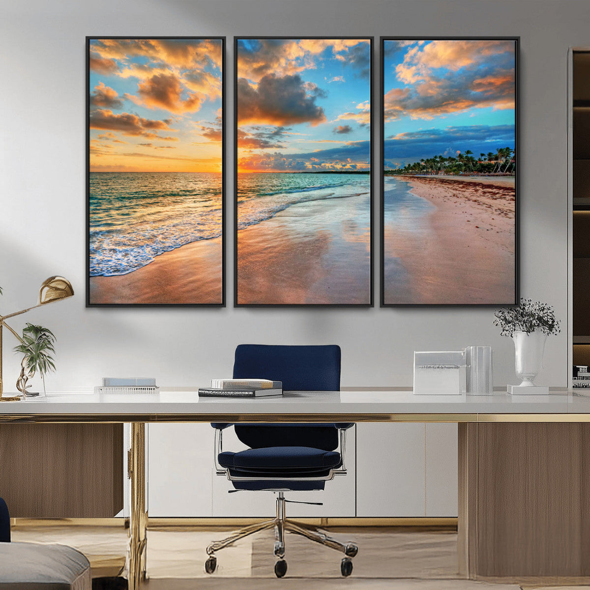 Serene Beach Sunset Wall Art | Coastal Ocean Canvas Print |