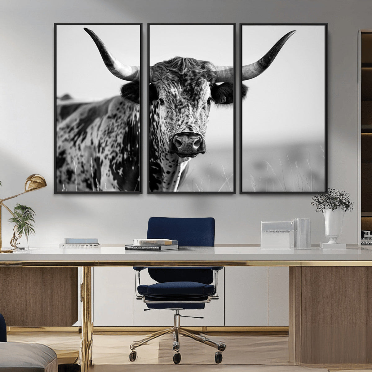 Texas Highland Cow Longhorn Canvas Print - Rustic Farmhouse