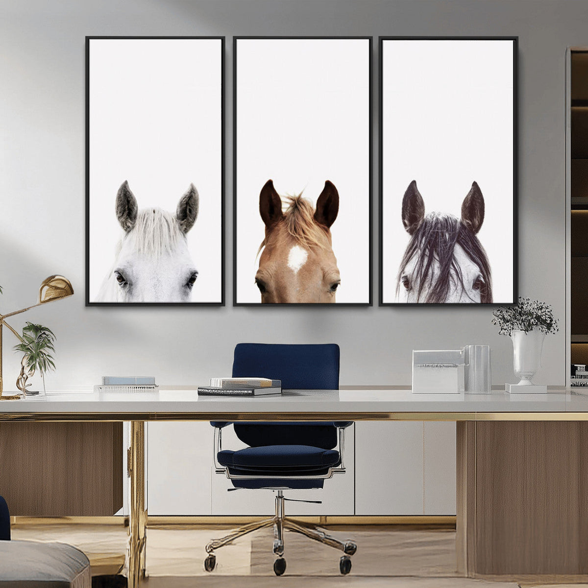 Horse Prints Set, Set of 3 Horse Wall Art, Horses Portraits,