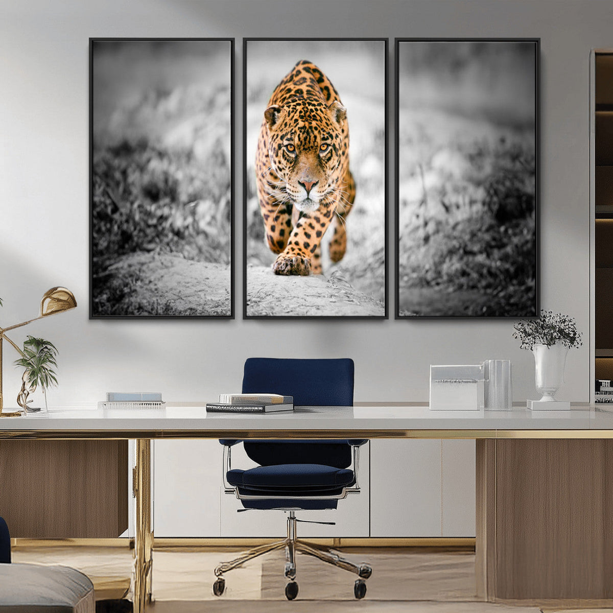 Jaguar Wall Art Canvas Print - Majestic Big Cat in Focused