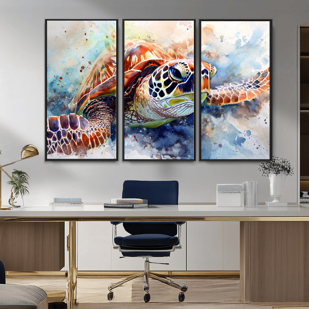 Watercolor Sea Turtle Wall Art Canvas Print - Vibrant Ocean