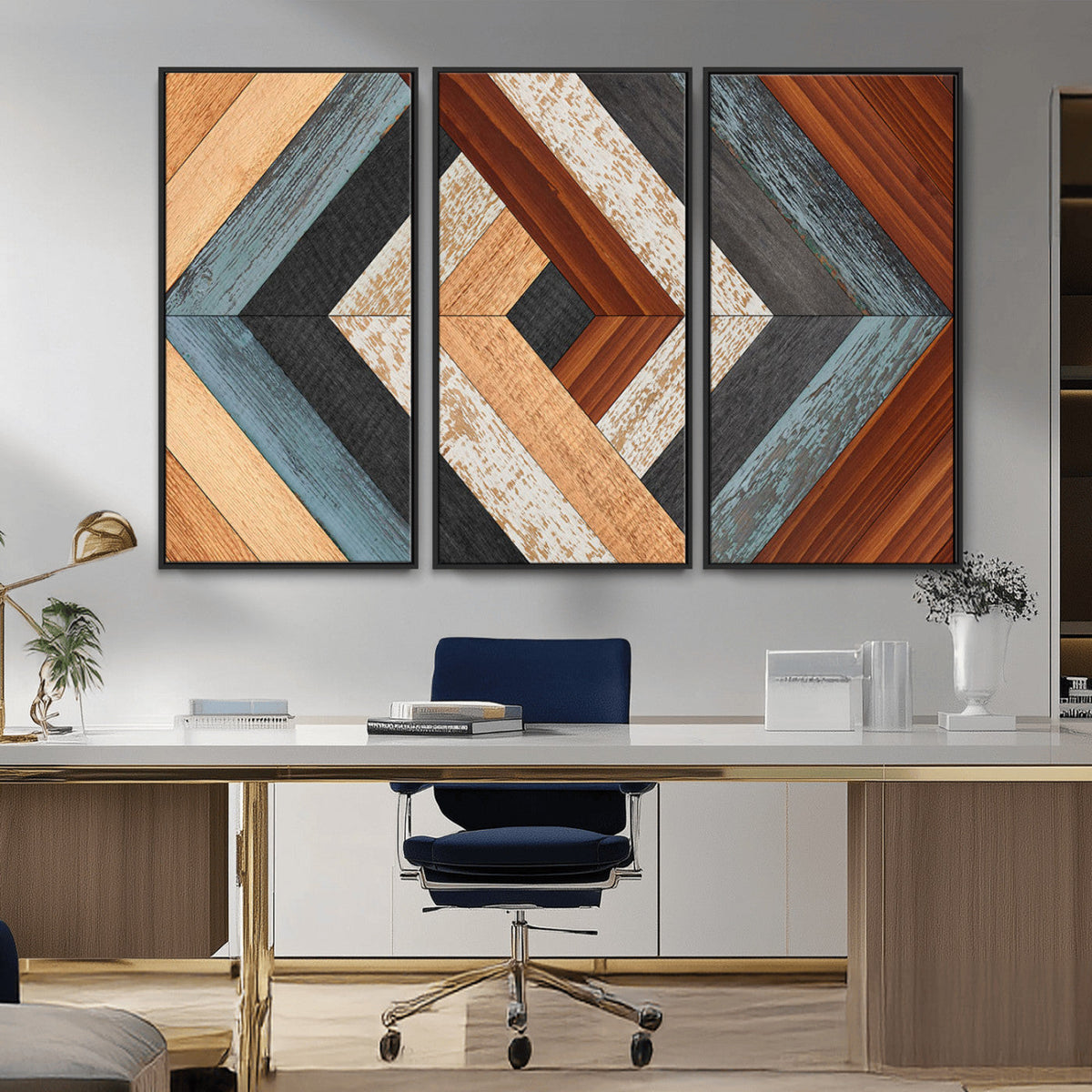 Geometric Wood Art Wall Decor Canvas Print, Rustic Wooden