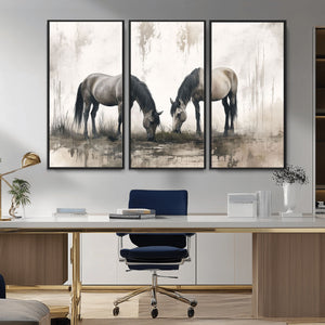 Chines Ink Style Vintage Horses Wall Art Canvas Print for