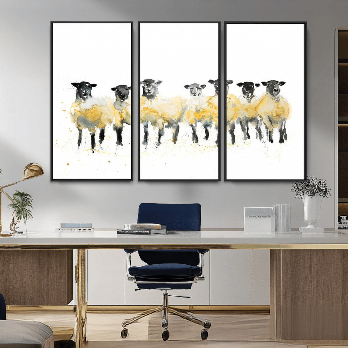 Farmhouse Wall Art Sheep Print | Ready to Hang Framed Canvas