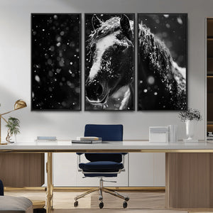 Winter Horse Wall Art | Black and White Horse Print | Ready