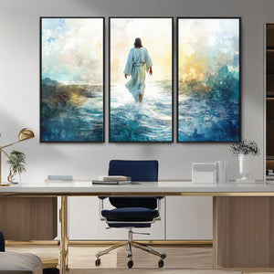Watercolor Jesus Walking on Water Canvas Print, Christian