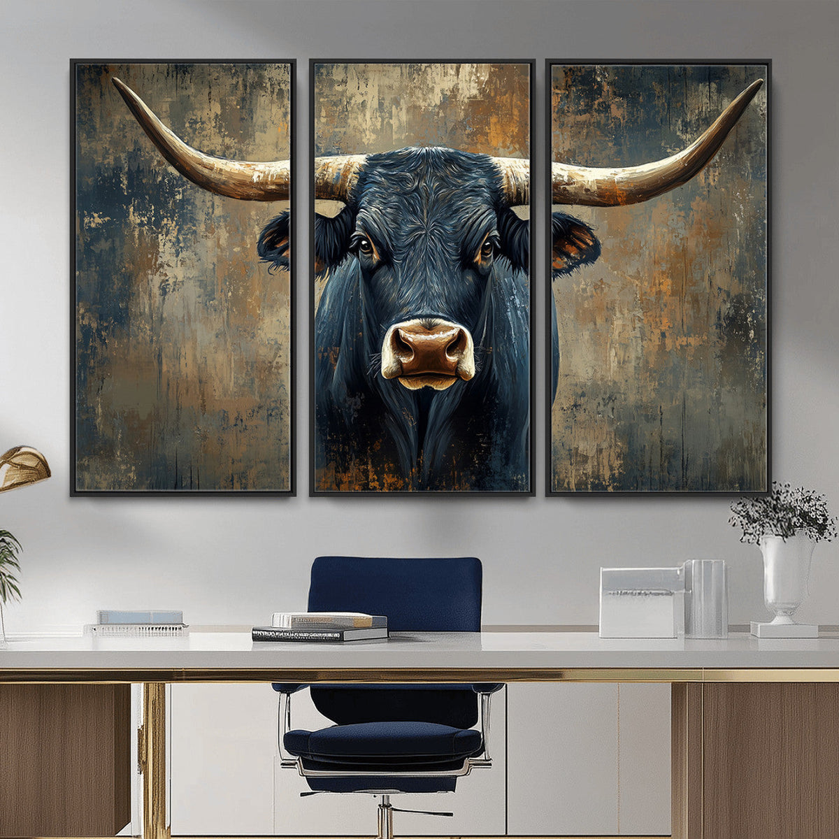 Texas Western Wall Art Canvas Print - Abstract Cow Longhorn