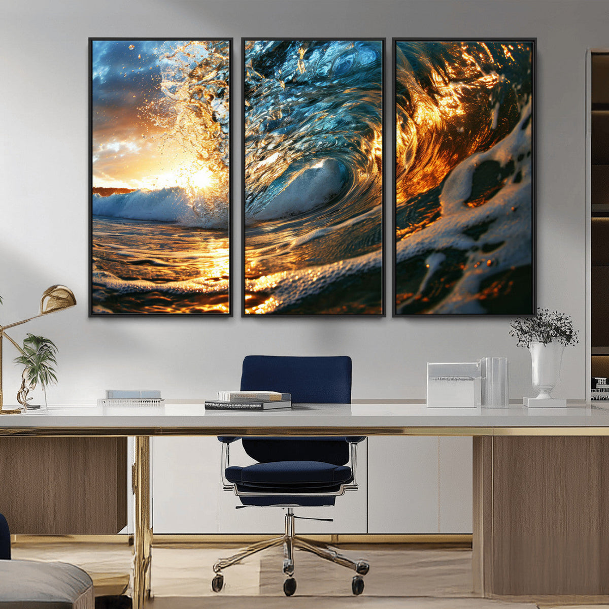 Ocean Wave at Sunset Canvas Wall Art – Vibrant Coastal Beach