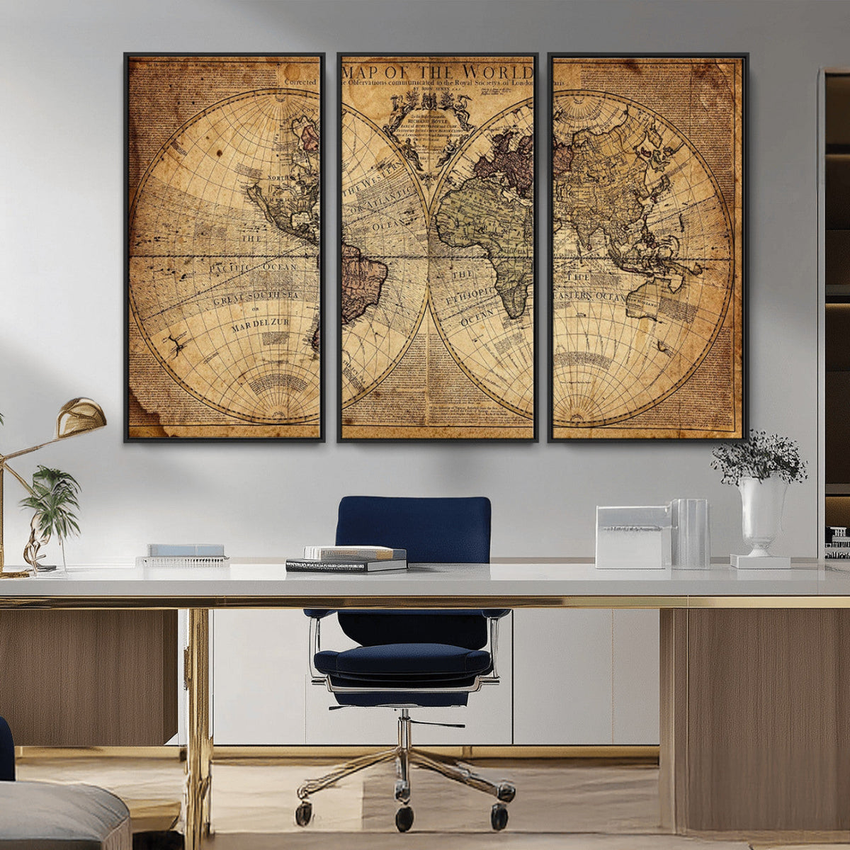 Vintage World Map Wall Art Canvas – Antique Style Push Pin