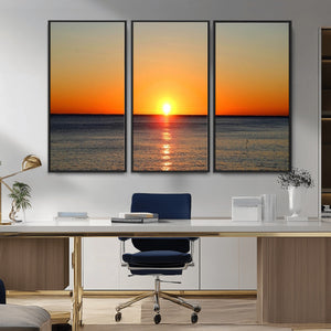 Golden Horizon Sunset Over Ocean Wall Art Canvas Print –