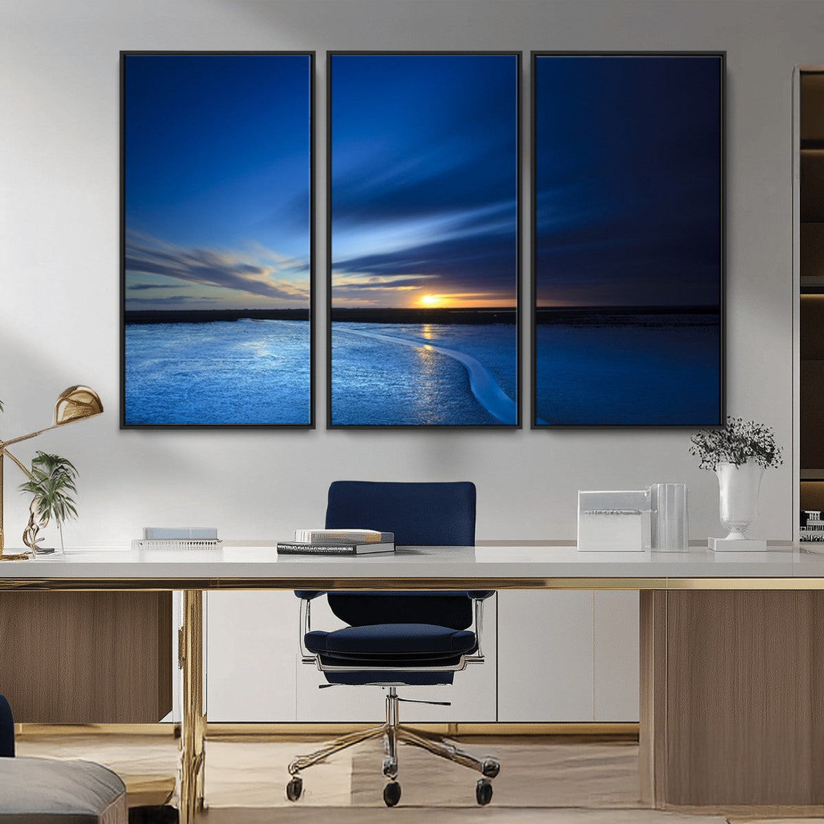 Blue Sunset Ocean Canvas Wall Art Print – Serene Coastal