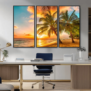 Tropical Sunset Beach Canvas Wall Art Print – Vibrant Palm