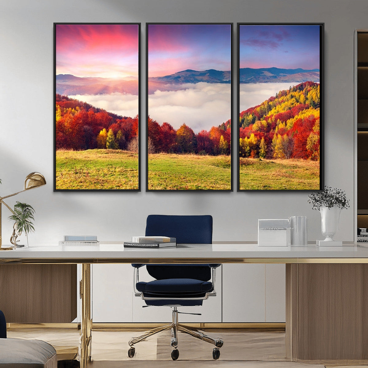 Autumn Mountain Foggy Landscape Wall Art Canvas Print |