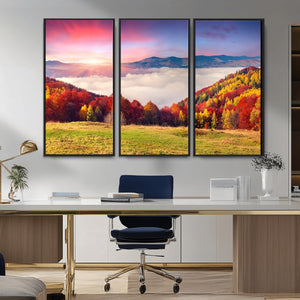 Autumn Mountain Foggy Landscape Wall Art Canvas Print |