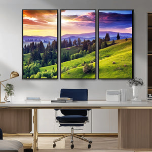 Green Hills and Sunset Wall Art Print - Scenic Landscape