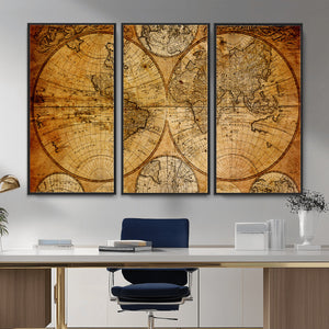 Vintage World Map Canvas Print – Antique Push Pin Travel