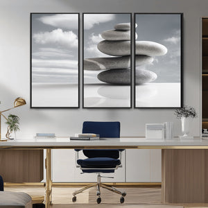 Still Life Black and White Zen Stones Wall Art Canvas,