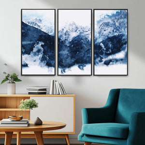 Abstract Blue Mountain Canvas Wall Art – Modern Triptych