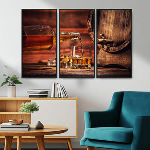 Whiskey and Cigar Canvas Wall Art | 3 Panel Bar Room Decor