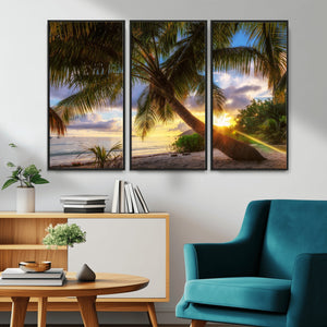 Tropical Island Sunset on the Beach Palms Wall Art Canvas