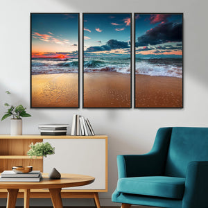 Sunset on Beach Wall Art Ocean Beach Canvas Print