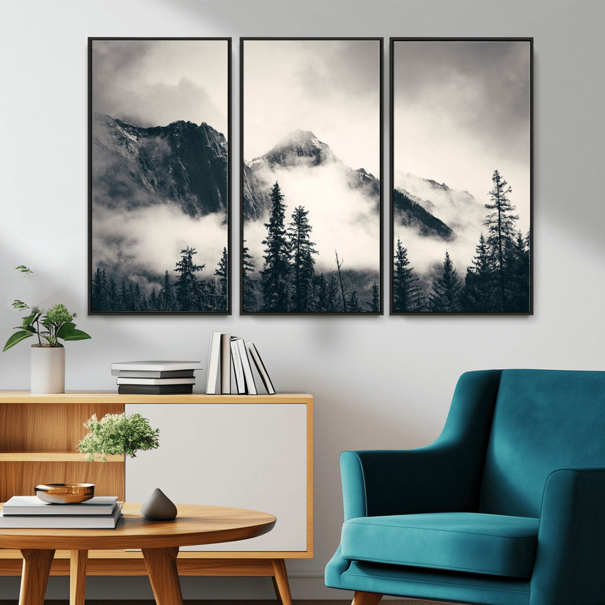 Large Foggy Mountain Forest Wall Art Canvas Print | Misty