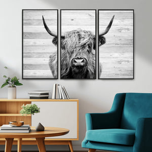Scottish Highland Cow Cattle Art Print on Wood Background