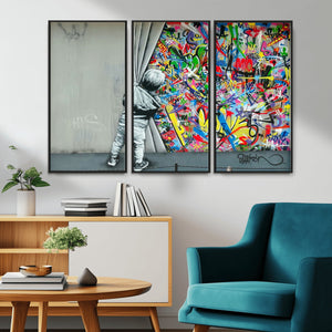 Banksy Colorful Street Graffiti Canvas Wall Art Print,