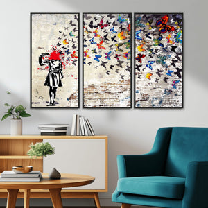 Banksy Art Butterfly Girl Explosion Canvas Art – Vibrant