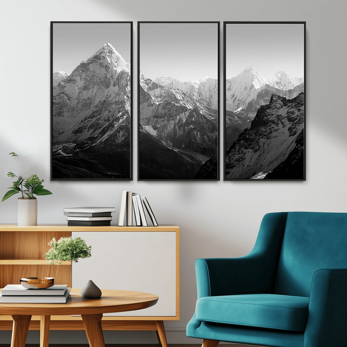 Everest Himalaya Mountain Peaks Black & White Triptych